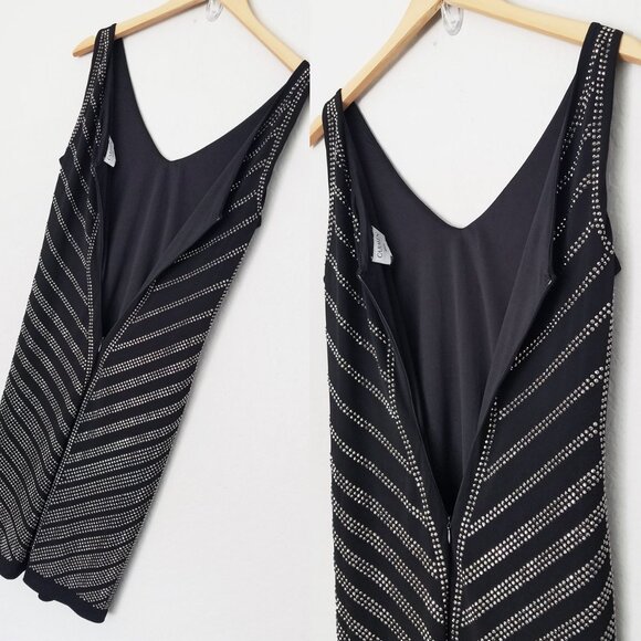 Carmen Marc Valvo Black Sparkly Rhinestone Stud Bodycon Dress S $118 Stretchy - Picture 7 of 13